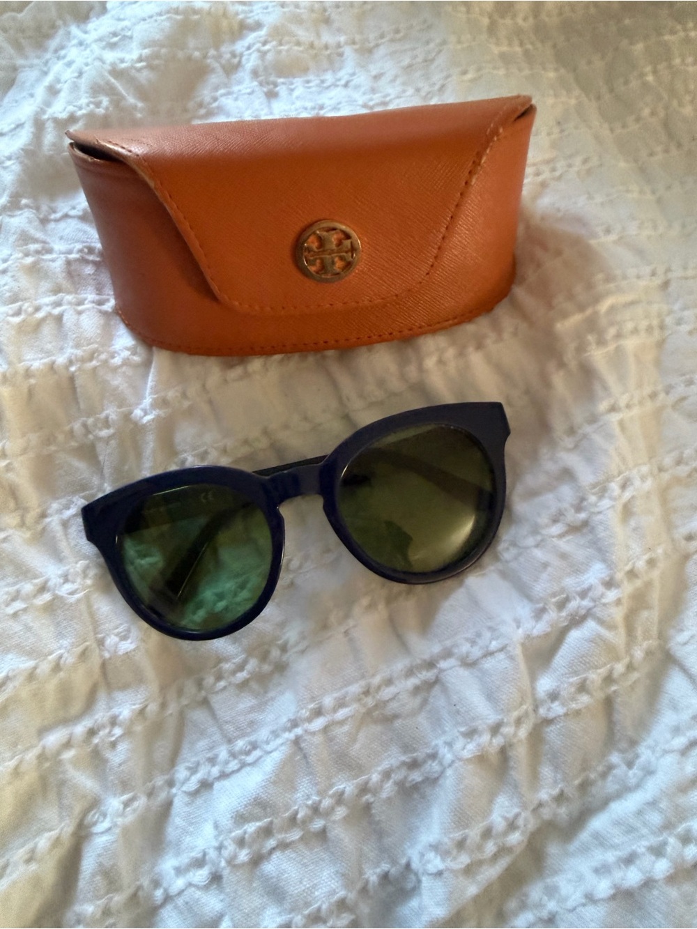 Tory Burch Navy Frame Sunglasses with Orange Logo Case